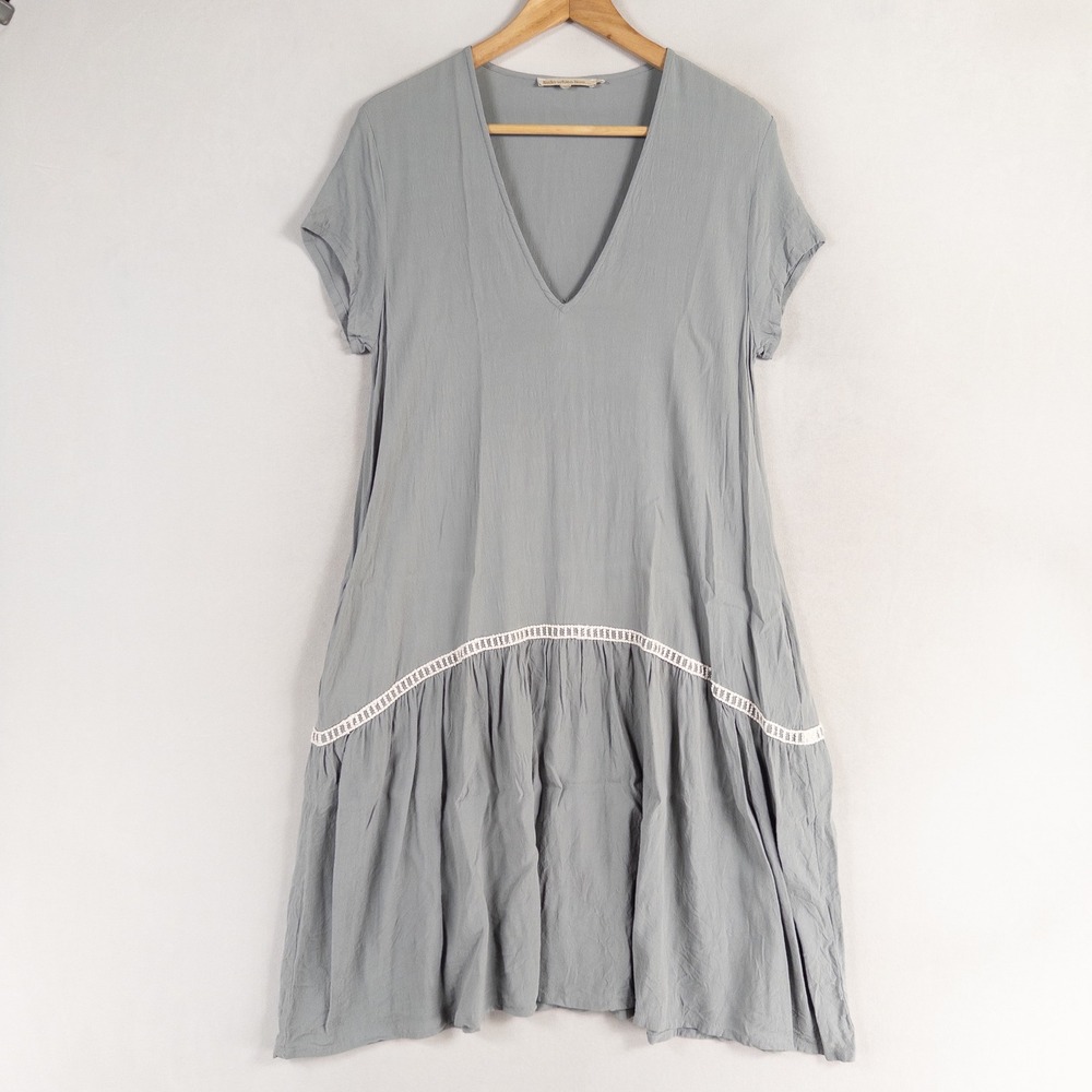 Little White Lies London Midi Dress Small Blue Gray Dropped Waist Viscose